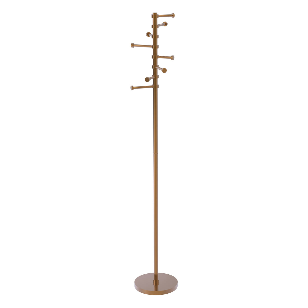 Freestanding Coat Rack Stand, 60-Inch Height, Solid Brass, Weighted Base, Eight Pivoting Pegs