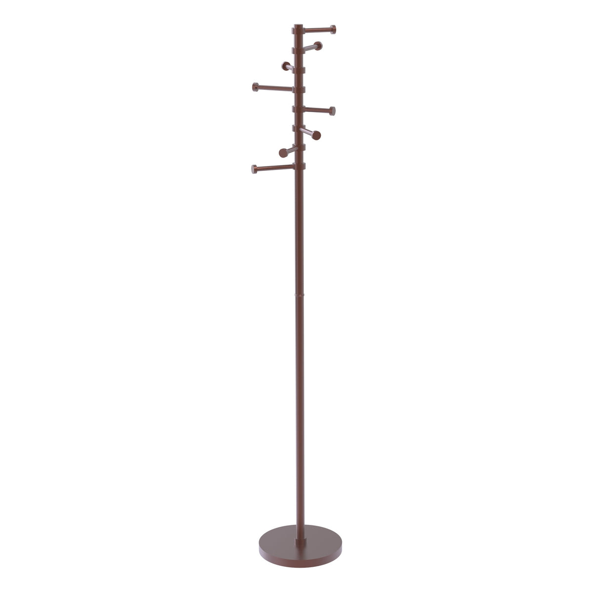 Freestanding Coat Rack Stand, 60-Inch Height, Solid Brass, Weighted Base, Eight Pivoting Pegs