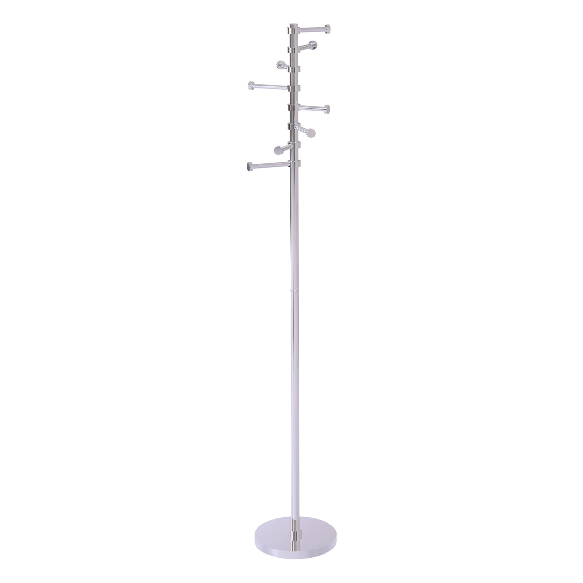 Freestanding Coat Rack Stand, 60-Inch Height, Solid Brass, Weighted Base, Eight Pivoting Pegs