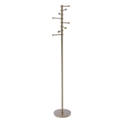 Freestanding Coat Rack Stand, 60-Inch Height, Solid Brass, Weighted Base, Eight Pivoting Pegs