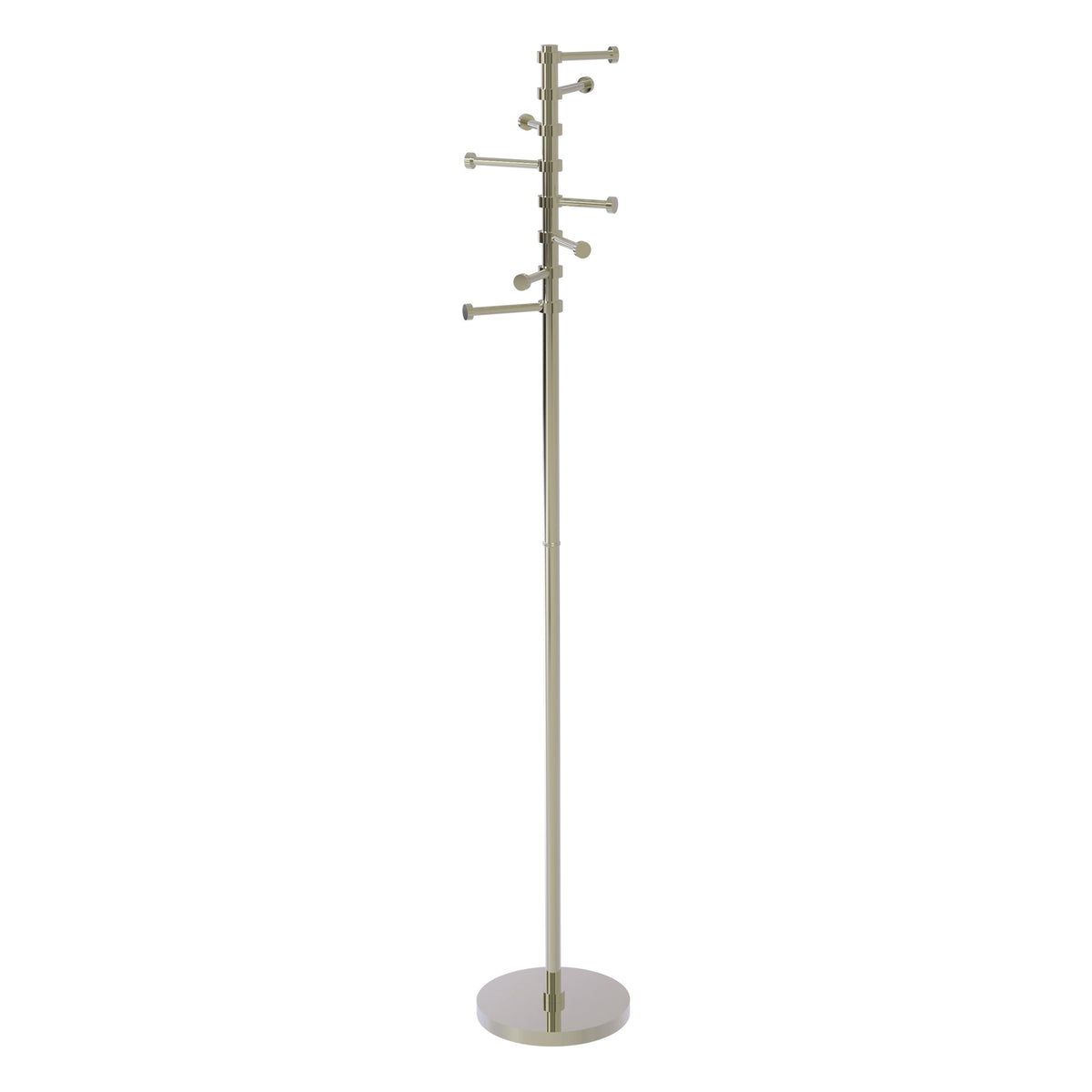 Freestanding Coat Rack Stand, 60-Inch Height, Solid Brass, Weighted Base, Eight Pivoting Pegs