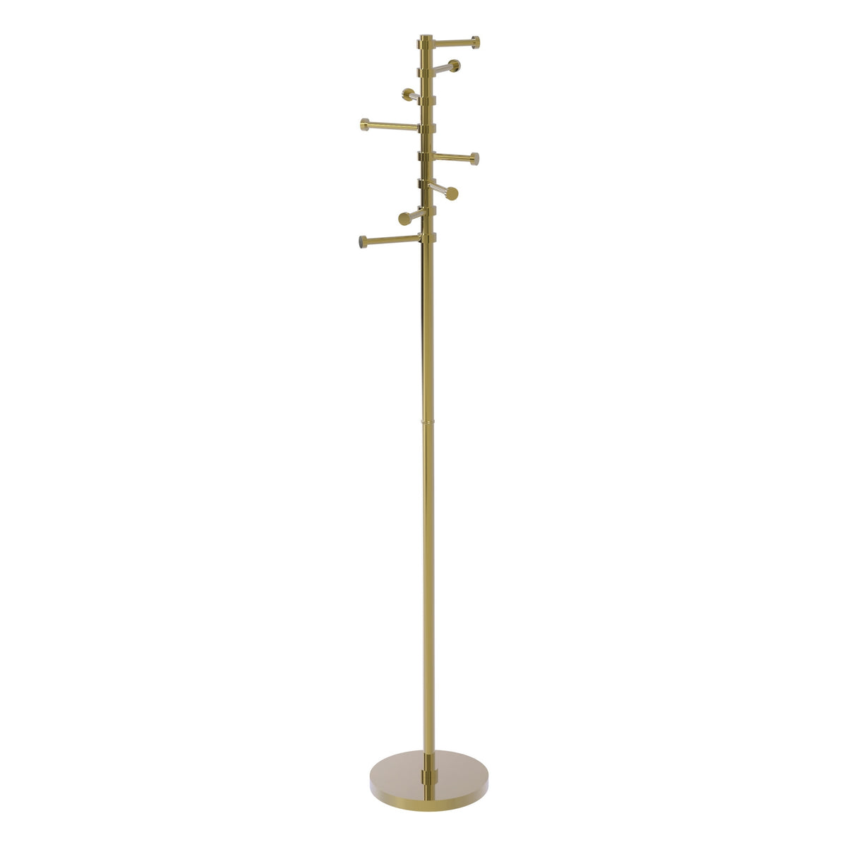Freestanding Coat Rack Stand, 60-Inch Height, Solid Brass, Weighted Base, Eight Pivoting Pegs