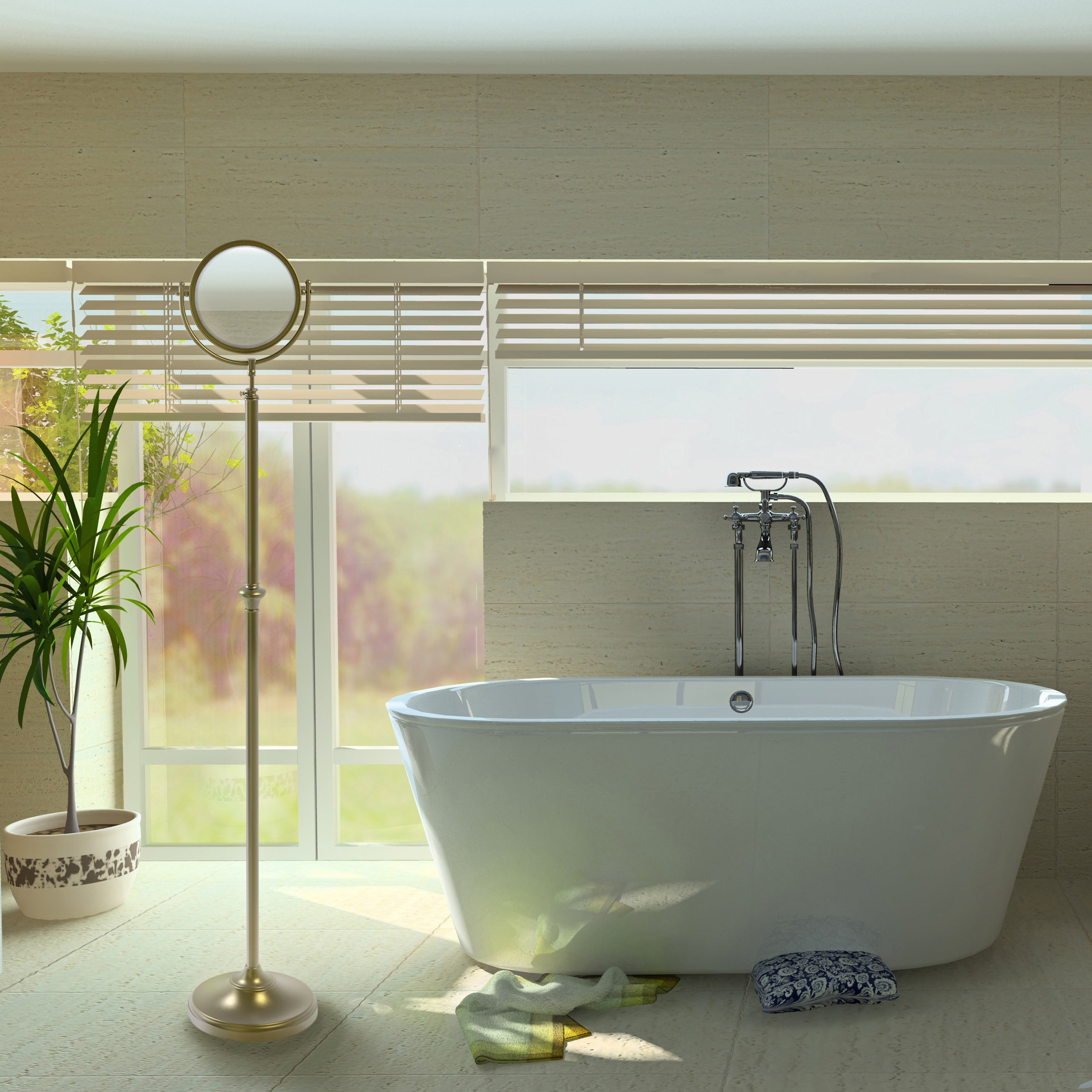 Adjustable Height Freestanding Make-Up Mirror 8 Inch Diameter