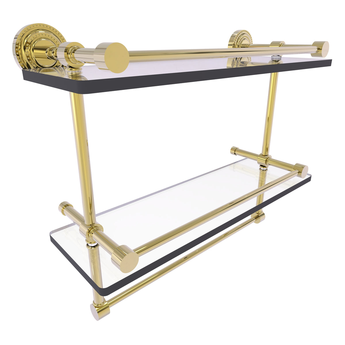 Dottingham Collection Gallery Rail Double Glass Shelf with Towel Bar