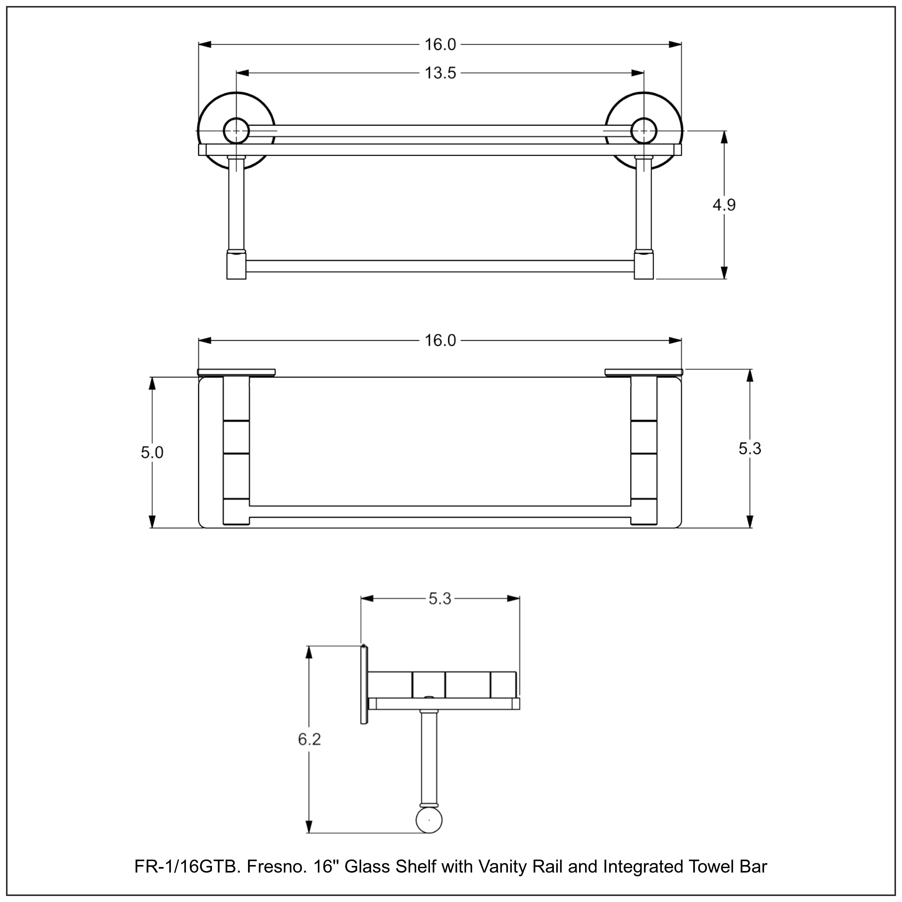 Fresno Collection Glass Shelf with Vanity Rail and Integrated Towel Bar