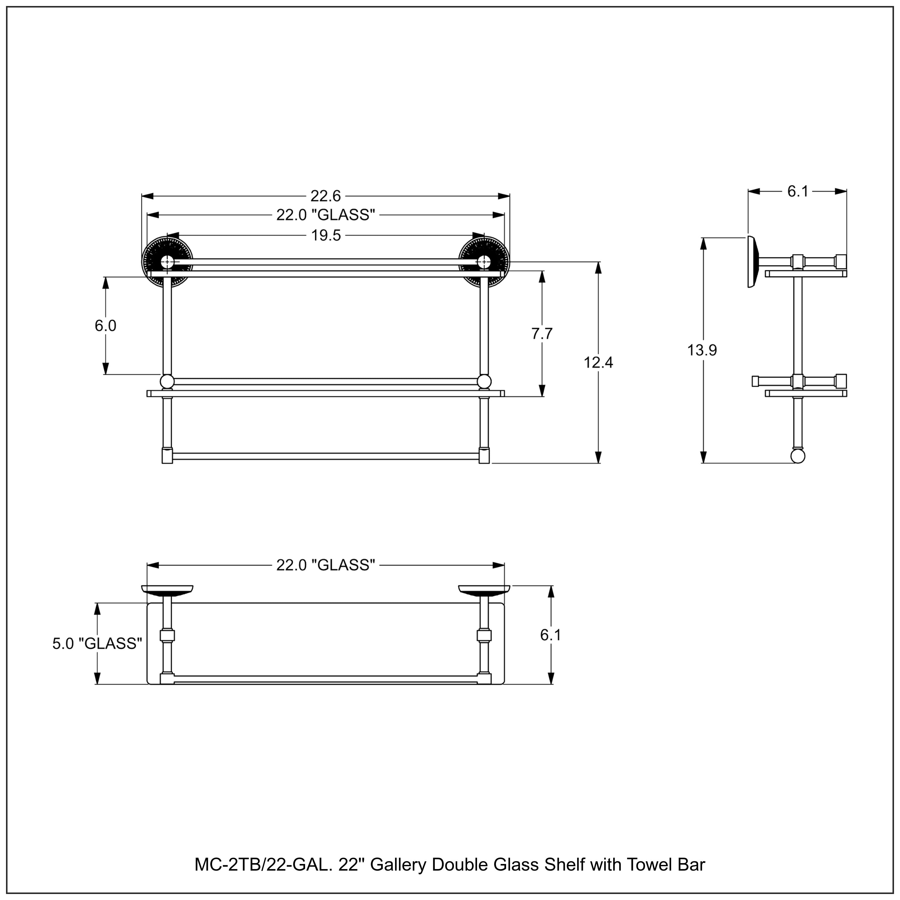 Monte Carlo Collection Double Glass Gallery Rail Shelf with Towel Bar