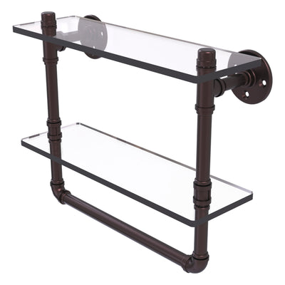 Pipeline Collection Double Glass Shelf with Towel Bar