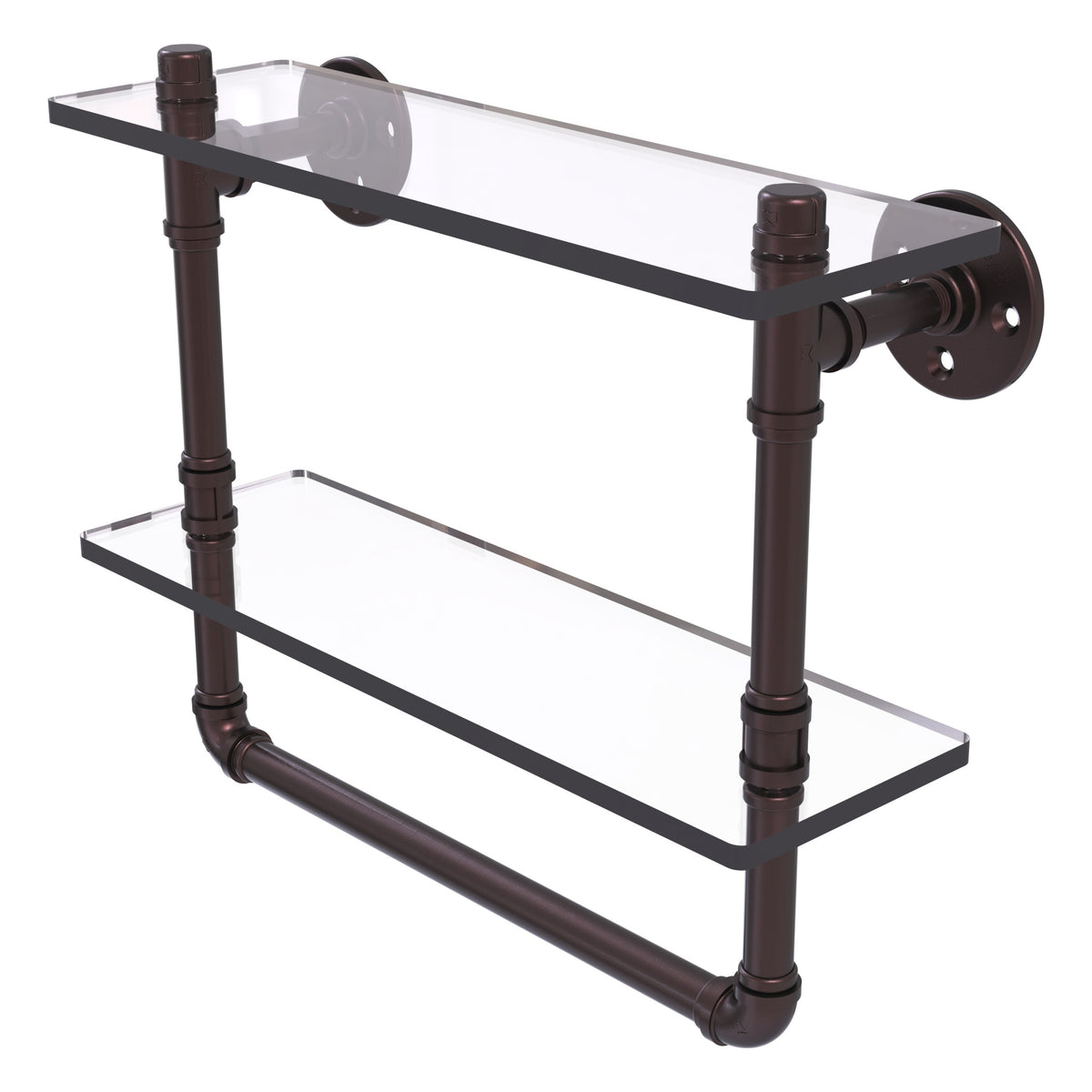 Pipeline Collection Double Glass Shelf with Towel Bar