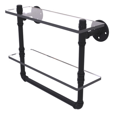 Pipeline Collection Double Glass Shelf with Towel Bar