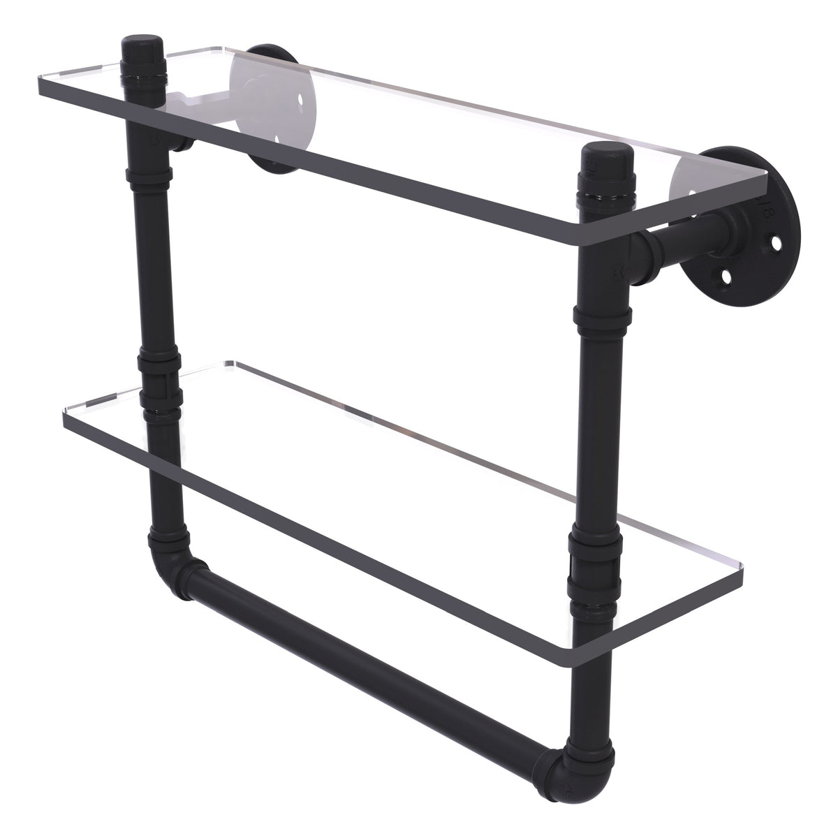 Pipeline Collection Double Glass Shelf with Towel Bar
