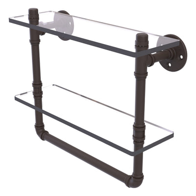 Pipeline Collection Double Glass Shelf with Towel Bar