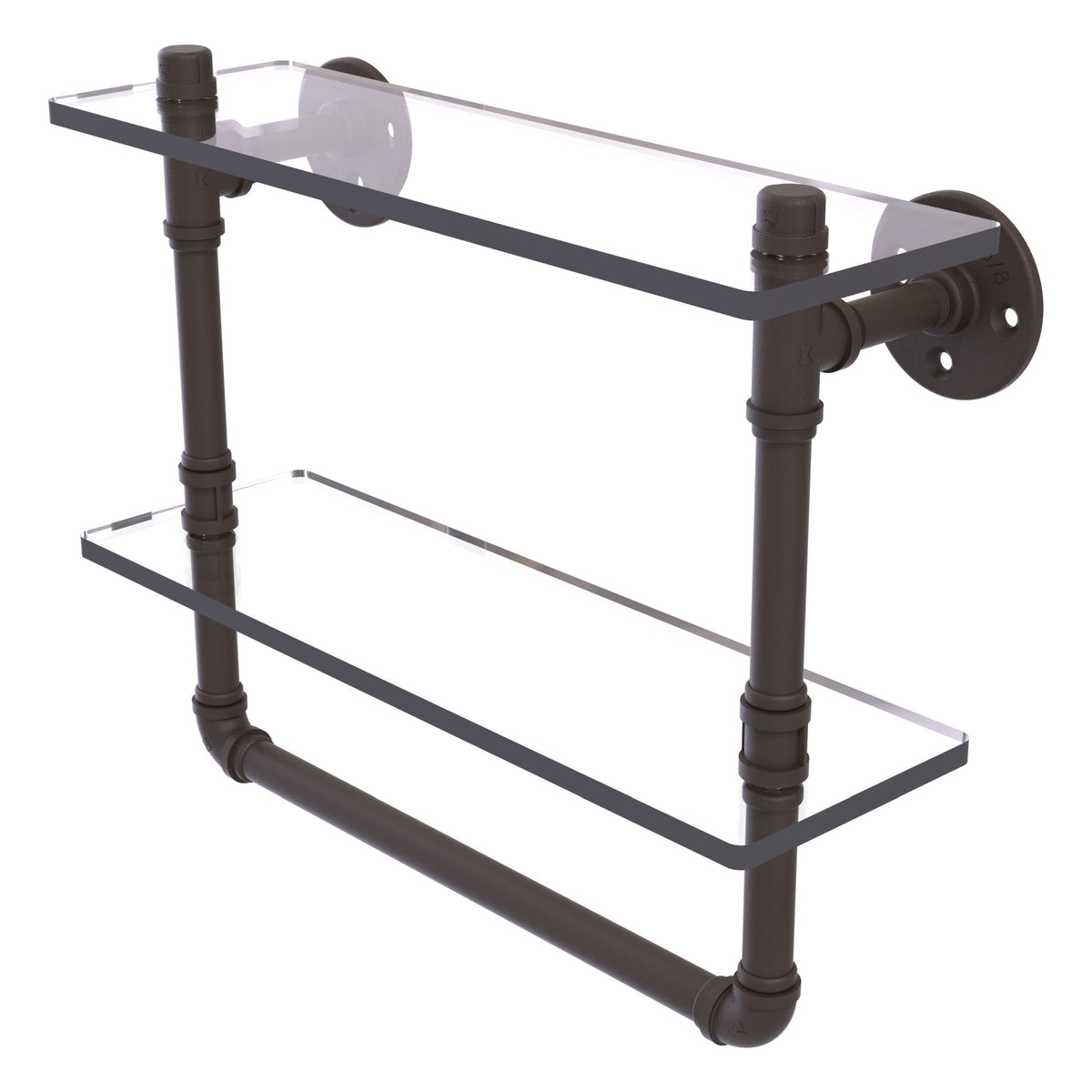 Pipeline Collection Double Glass Shelf with Towel Bar