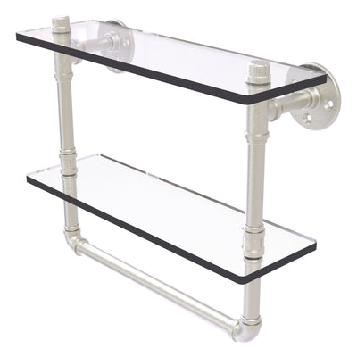 Pipeline Collection Double Glass Shelf with Towel Bar