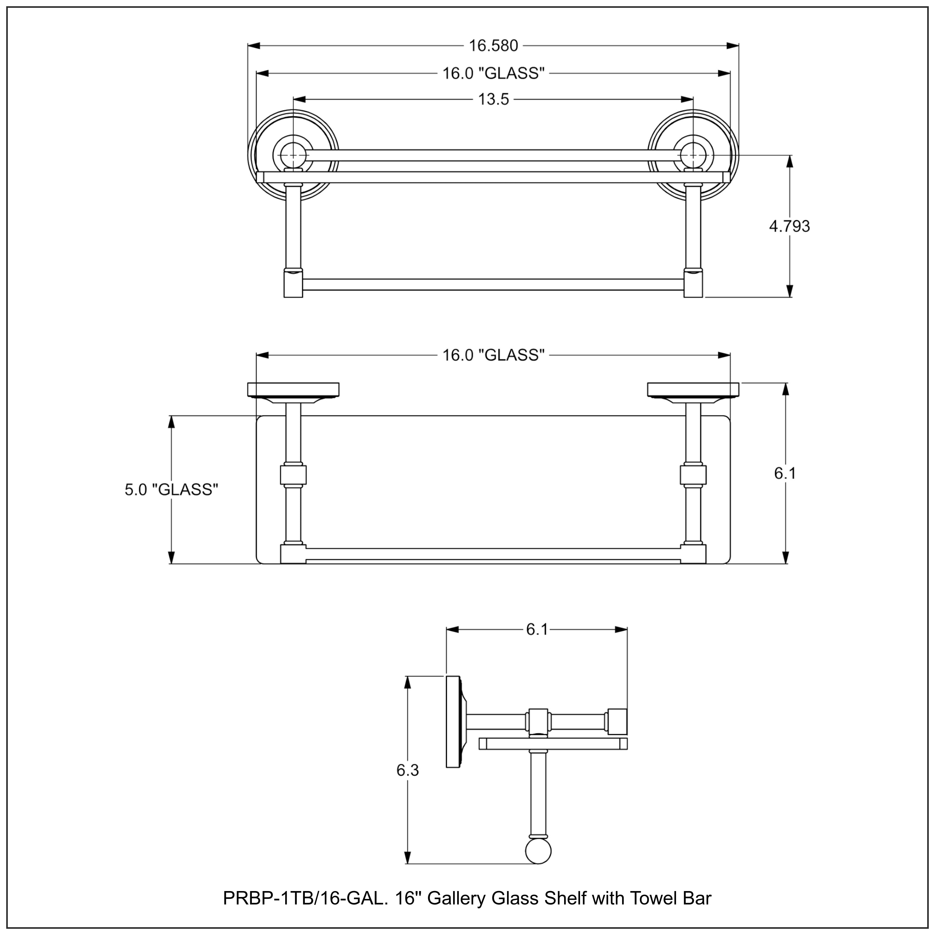 Prestige Regal Collection Gallery Rail Glass Shelf with Towel Bar