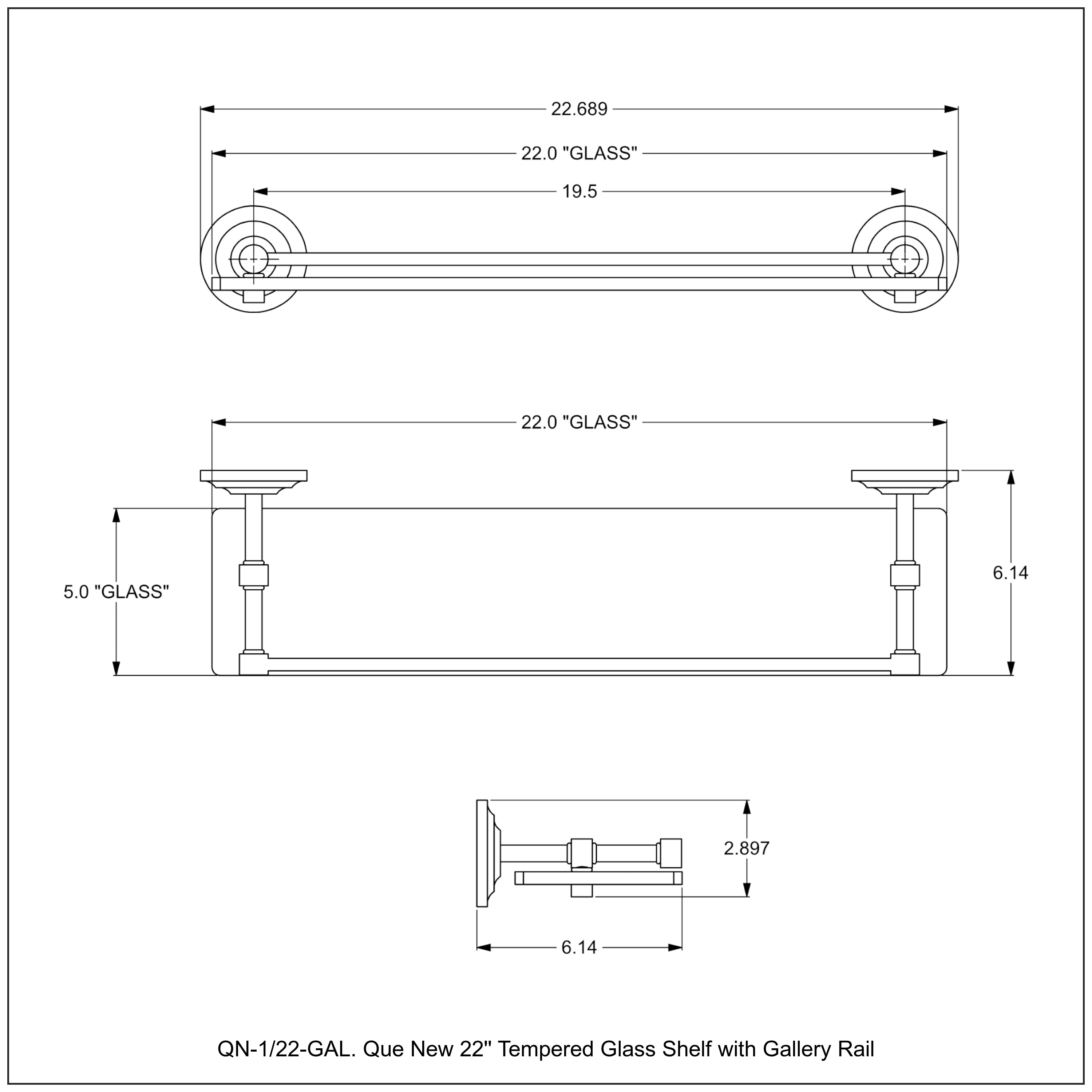 Que New Collection Glass Shelf with Gallery Rail