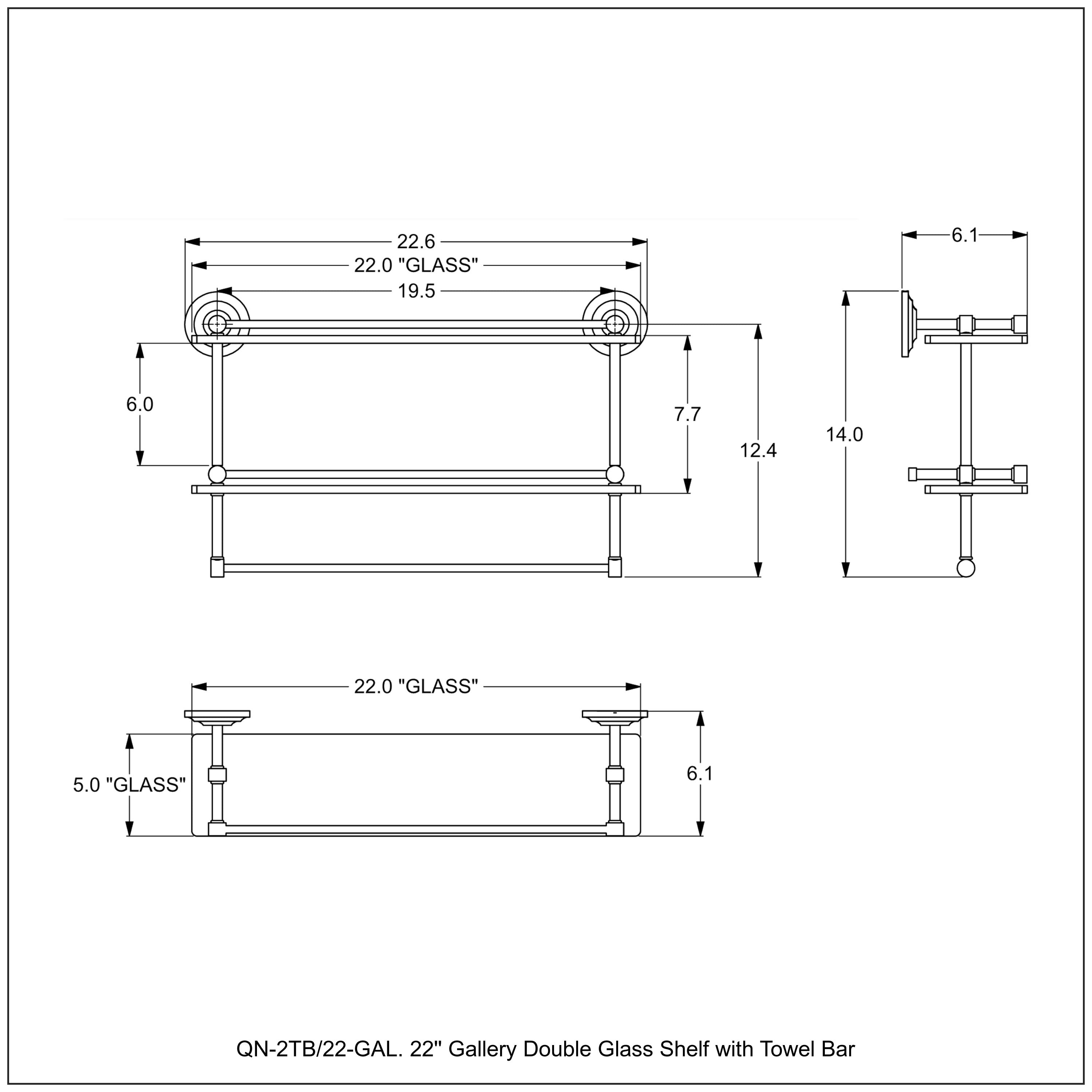 Que New Collection Gallery Rail Double Glass Shelf with Towel Bar