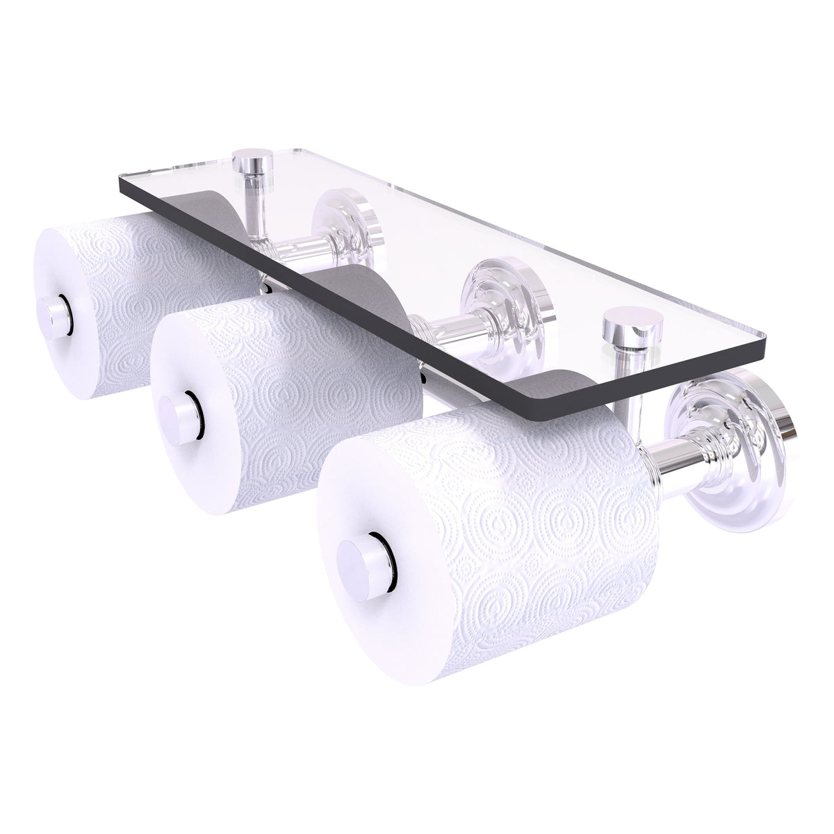 Que New Collection Horizontal Reserve 3 Roll Toilet Paper Holder with Glass Shelf