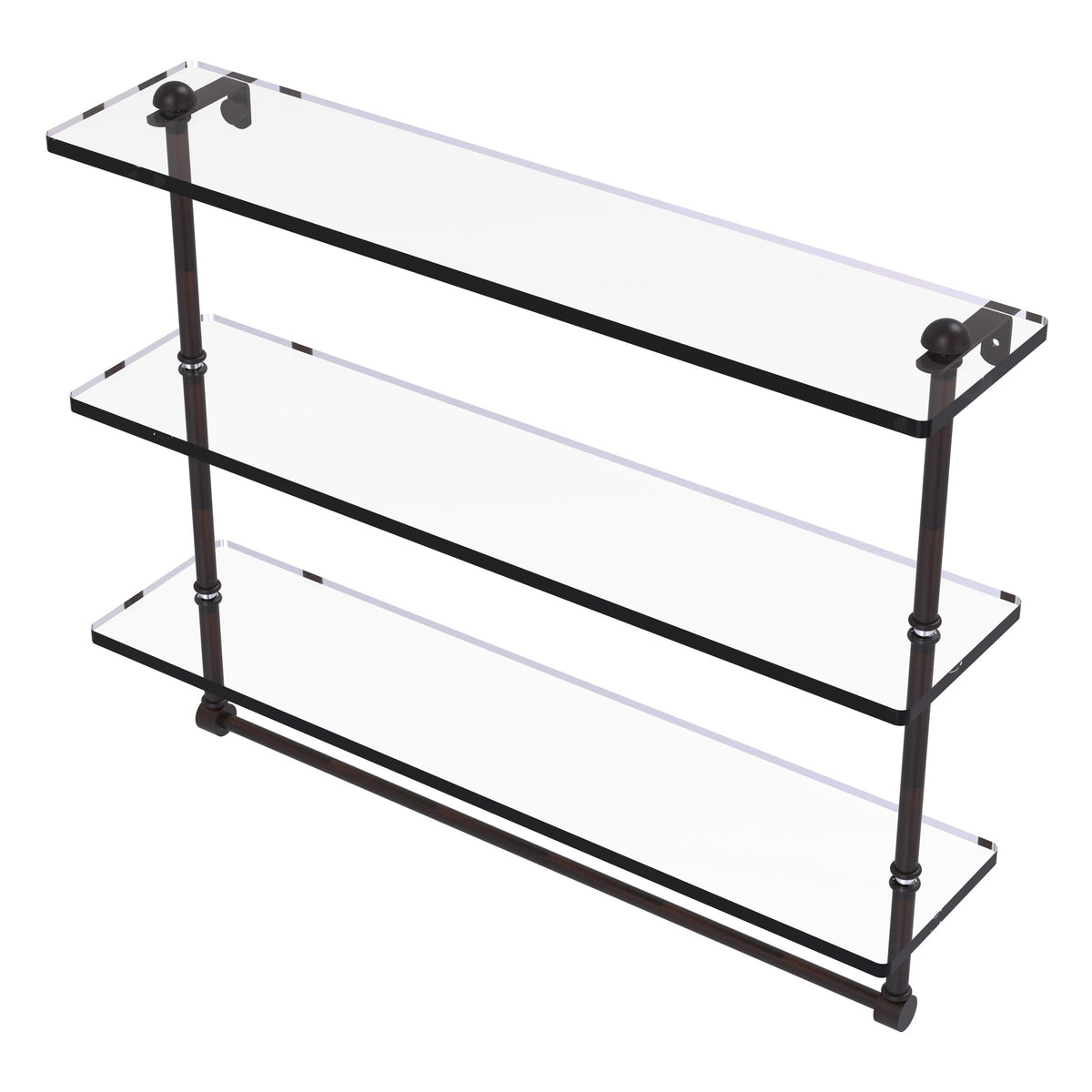 Triple Tiered Glass Shelf with Integrated Towel Bar