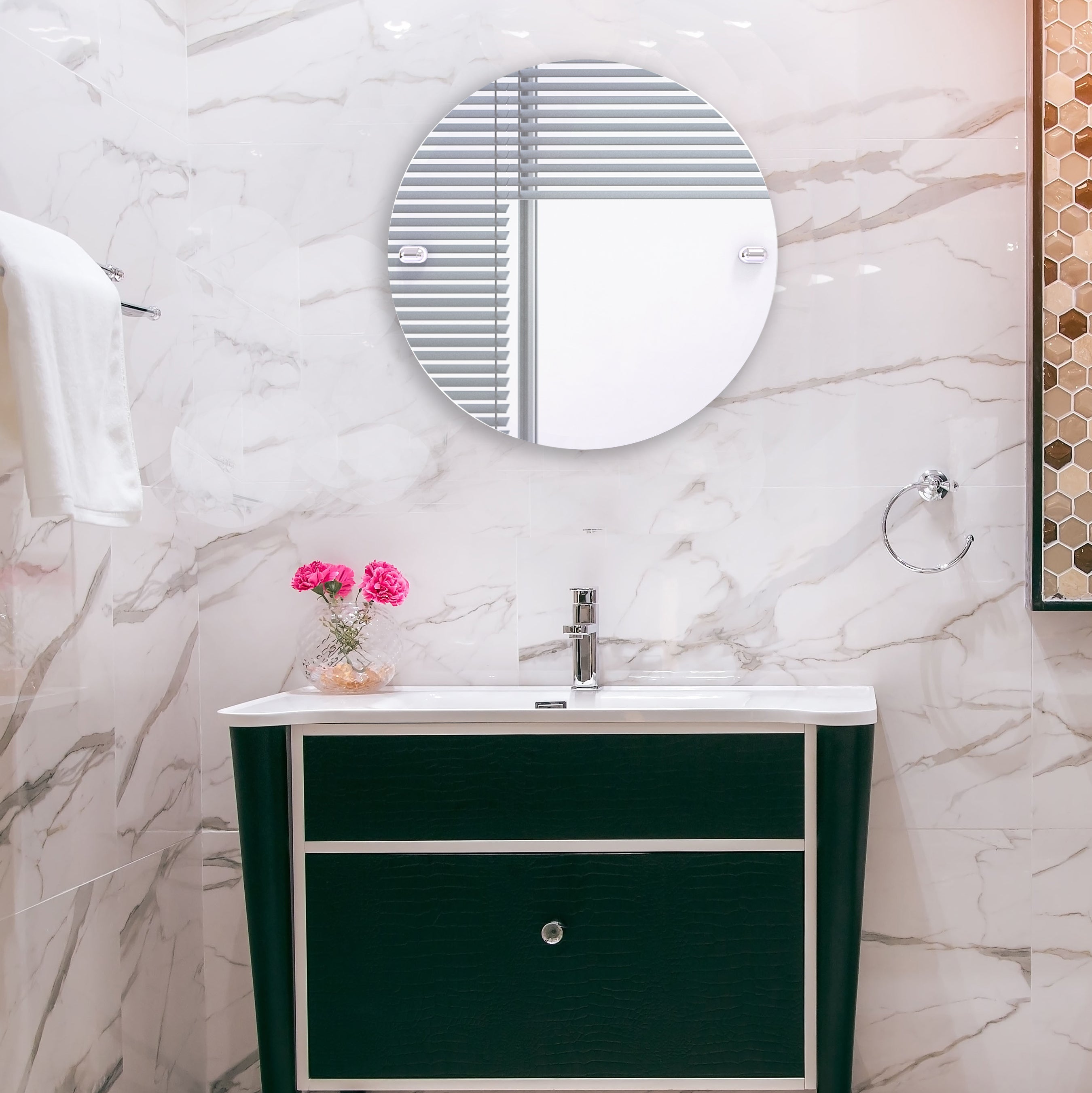 Frameless Round Tilt Mirror with Beveled Edge