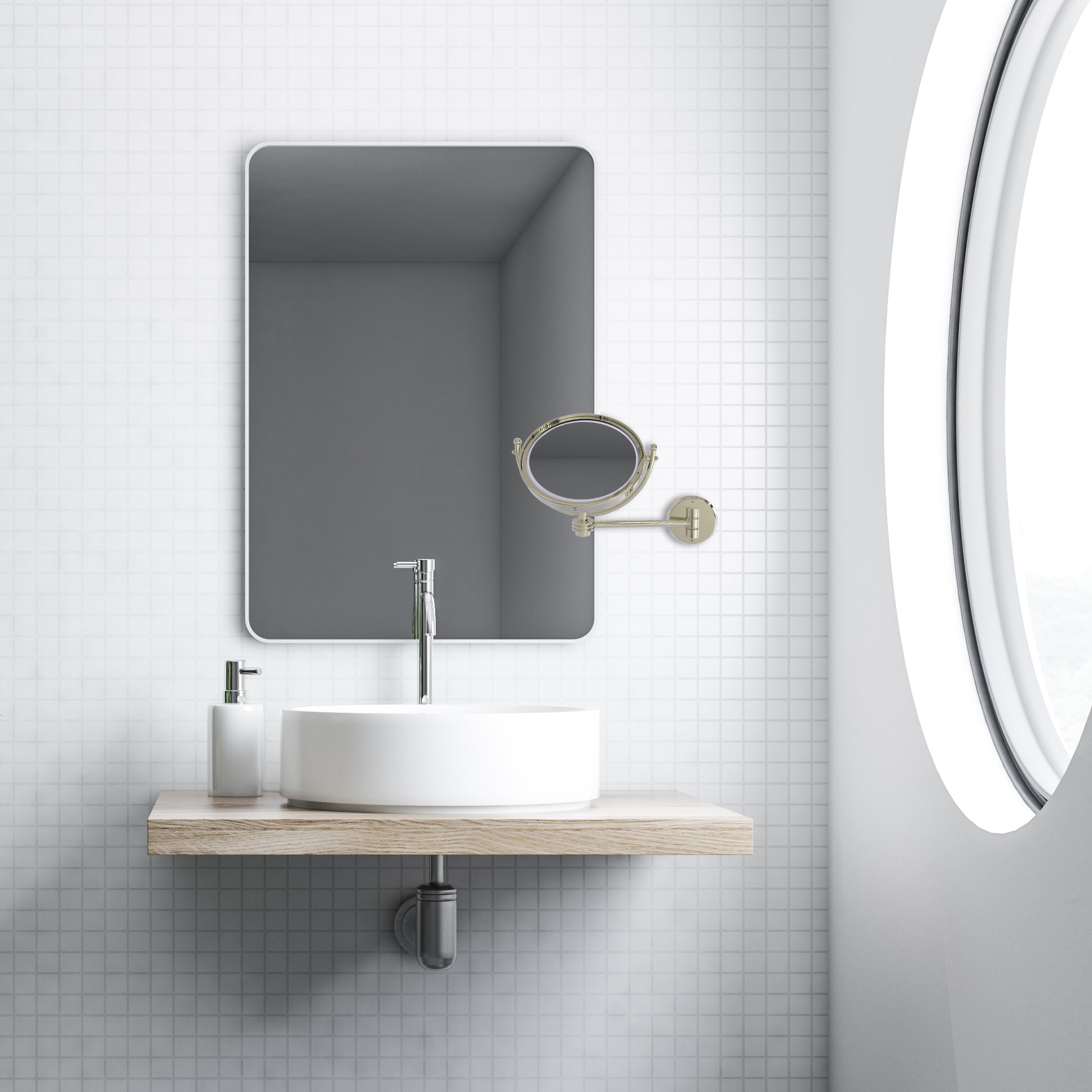 8 Inch Wall Mounted Make-Up Mirror with Dotted Accents