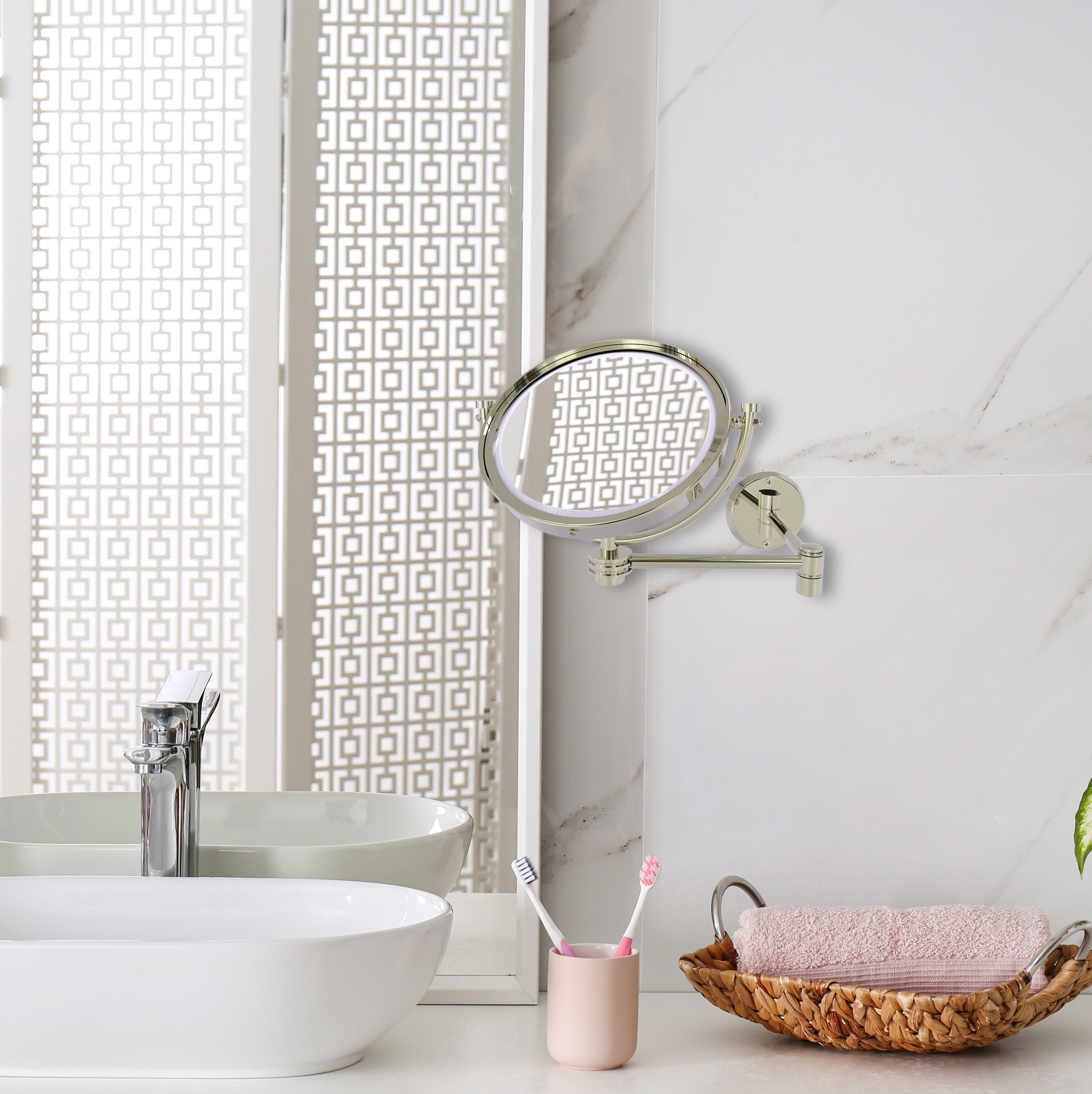 8 Inch Wall Mounted Extending Make-Up Mirror with Grooved Accents