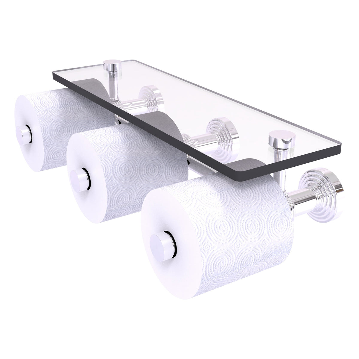 Waverly Place Collection Horizontal Reserve 3 Roll Toilet Paper Holder with Glass Shelf