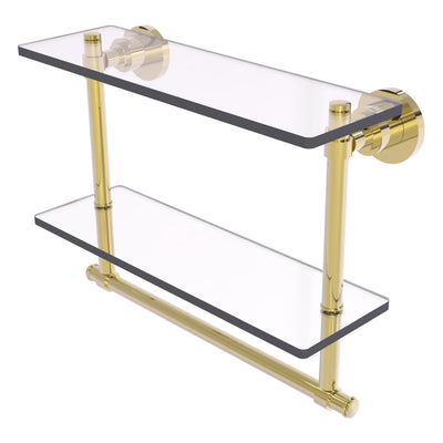 Washington Square Collection Two Tiered Glass Shelf with Integrated Towel Bar